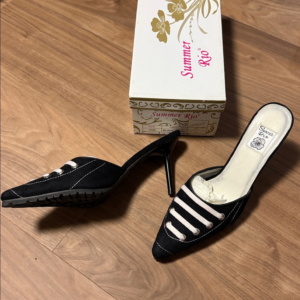 Summer Rio Black and White Striped Heels